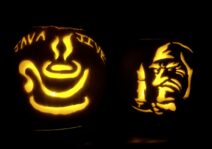 Our 3rd annual pumpkin carving creations - Coffee and Ebenezer Scrooge