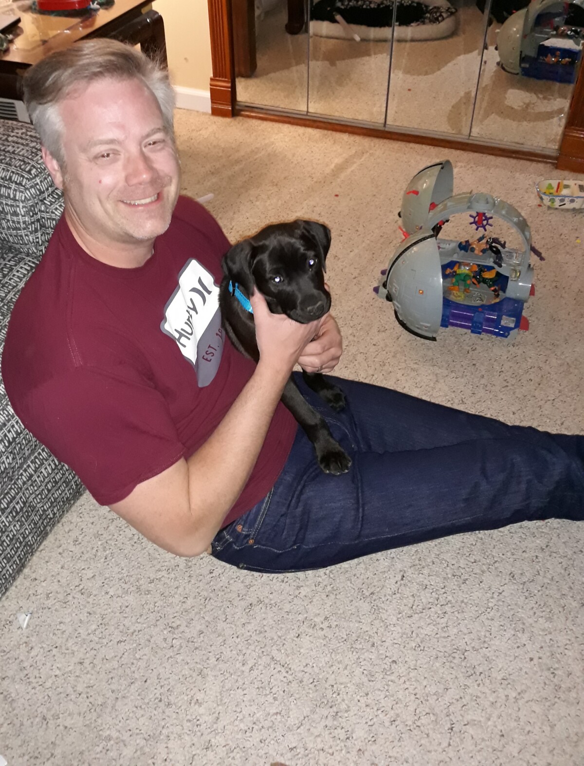 Daddy's new buddy! Brownie when we brought him home.